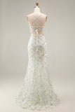 White Floral Mermaid Appliqued Corset Prom Dress