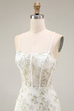 White Floral Mermaid Appliqued Corset Prom Dress