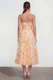 Champagne A Line Strapless Floral Wedding Guest Dress with Pockets