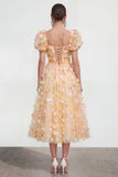 Floral Champagne A Line Short Sleeve Wedding Guest Dress