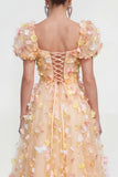 Floral Champagne A Line Short Sleeve Wedding Guest Dress