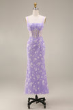 Floral Pink Ruched Mermaid Corset Wedding Guest Dress