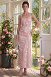 Floral Pink Ruched Mermaid Corset Wedding Guest Dress