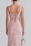 Floral Pink Ruched Mermaid Corset Wedding Guest Dress