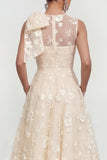 Floral Apricot A Line Bowed Midi Wedding Guest Dress