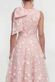 Floral Apricot A Line Bowed Midi Wedding Guest Dress