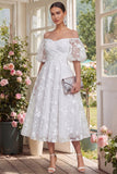 Off the Shoulder Floral Lilac Ruched A Line Wedding Guest Dress