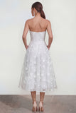 Strapless Floral Blue A Line Wedding Guest Dress