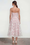 Strapless Floral Blue A Line Wedding Guest Dress