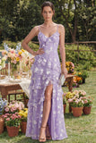 Blue Floral A Line Ruffled Maxi Wedding Guest Dress