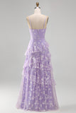 Blue Floral A Line Ruffled Maxi Wedding Guest Dress