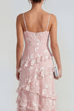 Blue Floral A Line Ruffled Maxi Wedding Guest Dress