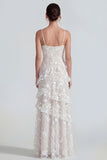 Blue Floral A Line Ruffled Maxi Wedding Guest Dress