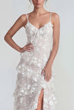 Blue Floral A Line Ruffled Maxi Wedding Guest Dress