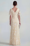 Floral Mermaid Ruched Short Sleeve Apricot Wedding Guest Dress