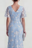 Floral Mermaid Ruched Short Sleeve Apricot Wedding Guest Dress
