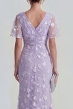 Floral Mermaid Ruched Short Sleeve Apricot Wedding Guest Dress