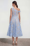 Floral Yellow Asymmetrical Neck A Line Wedding Guest Dress