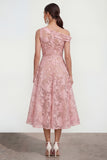 Floral Yellow Asymmetrical Neck A Line Wedding Guest Dress
