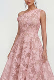 Floral Yellow Asymmetrical Neck A Line Wedding Guest Dress