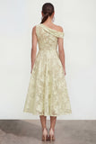 Floral Yellow Asymmetrical Neck A Line Wedding Guest Dress