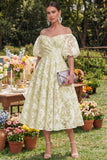 Floral Pink Off the Shoulder A Line Midi Wedding Guest Dress