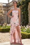 Strapless Floral Blue Mermaid Ruffled Wedding Guest Dress