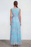 Ruffled A Line Blue Floral Wedding Guest Dress with 3D Flowers