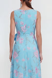 Ruffled A Line Blue Floral Wedding Guest Dress with 3D Flowers