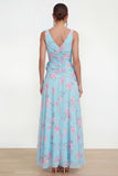 Ruched V Neck A Line Green Wedding Guest Dress with Slit