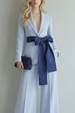 Pink Peaked Lapel 2 Piece Women Suits with Belt