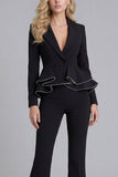 2 Piece Ruffled Fuchsia Slim Fit Women Suits