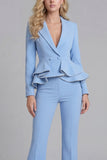 2 Piece Ruffled Fuchsia Slim Fit Women Suits
