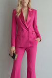 Blue 2 Piece Peaked Lapel Double Breasted Women Suits