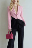 Colorblock Black Pink 2 Piece Slim Fit Women Suits
