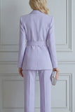 2 Piece Notched Lapel Lilac Women Suits with Belt