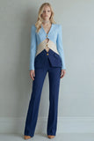 Blue Navy Cut Out 2 Piece Colorblock Slim Fit Women Suits