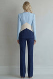 Blue Navy Cut Out 2 Piece Colorblock Slim Fit Women Suits