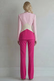 Blue Navy Cut Out 2 Piece Colorblock Slim Fit Women Suits