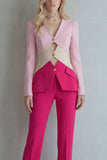 Blue Navy Cut Out 2 Piece Colorblock Slim Fit Women Suits