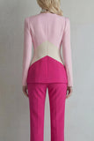Blue Navy Cut Out 2 Piece Colorblock Slim Fit Women Suits