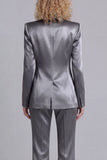 Peaked Lapel Satin Blue 2 Piece Single Buckle Women Suits