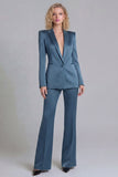 Peaked Lapel Satin Blue 2 Piece Single Buckle Women Suits