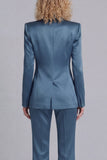 Peaked Lapel Satin Blue 2 Piece Single Buckle Women Suits