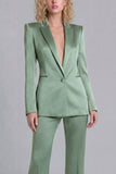 Peaked Lapel Satin Blue 2 Piece Single Buckle Women Suits