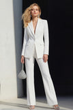 White 2 Piece Peaked Lapel Slim Fit Classic Women Suits