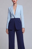 Peaked Lapel Black Pink 2 Piece Single Buckle Colorblock Women Suits