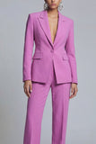 Peaked Lapel 2 Piece Purple Classic Single Buckle Women Suits