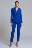 Peaked Lapel Royal Blue 2 Piece Women Suits with Belt