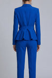 Peaked Lapel Royal Blue 2 Piece Women Suits with Belt